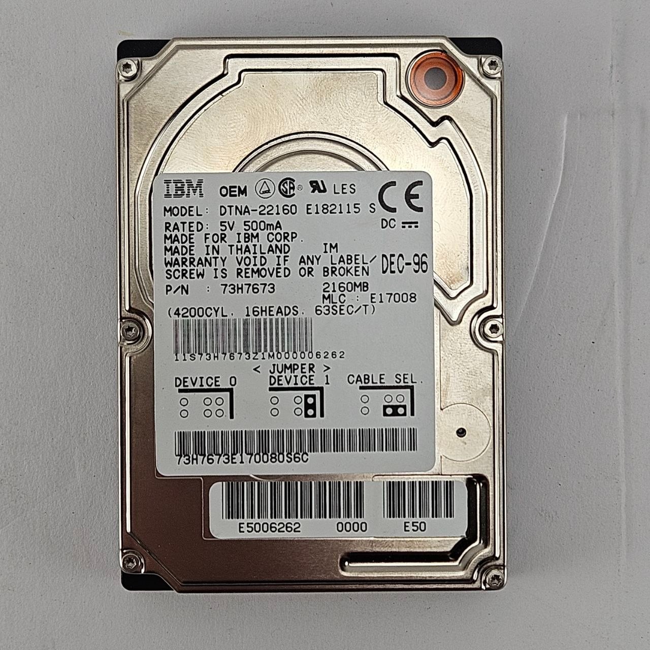 IBM DTNA-22160 2.16GB 2.5" IDE PATA HDD 73H7673 Vintage Tested Working