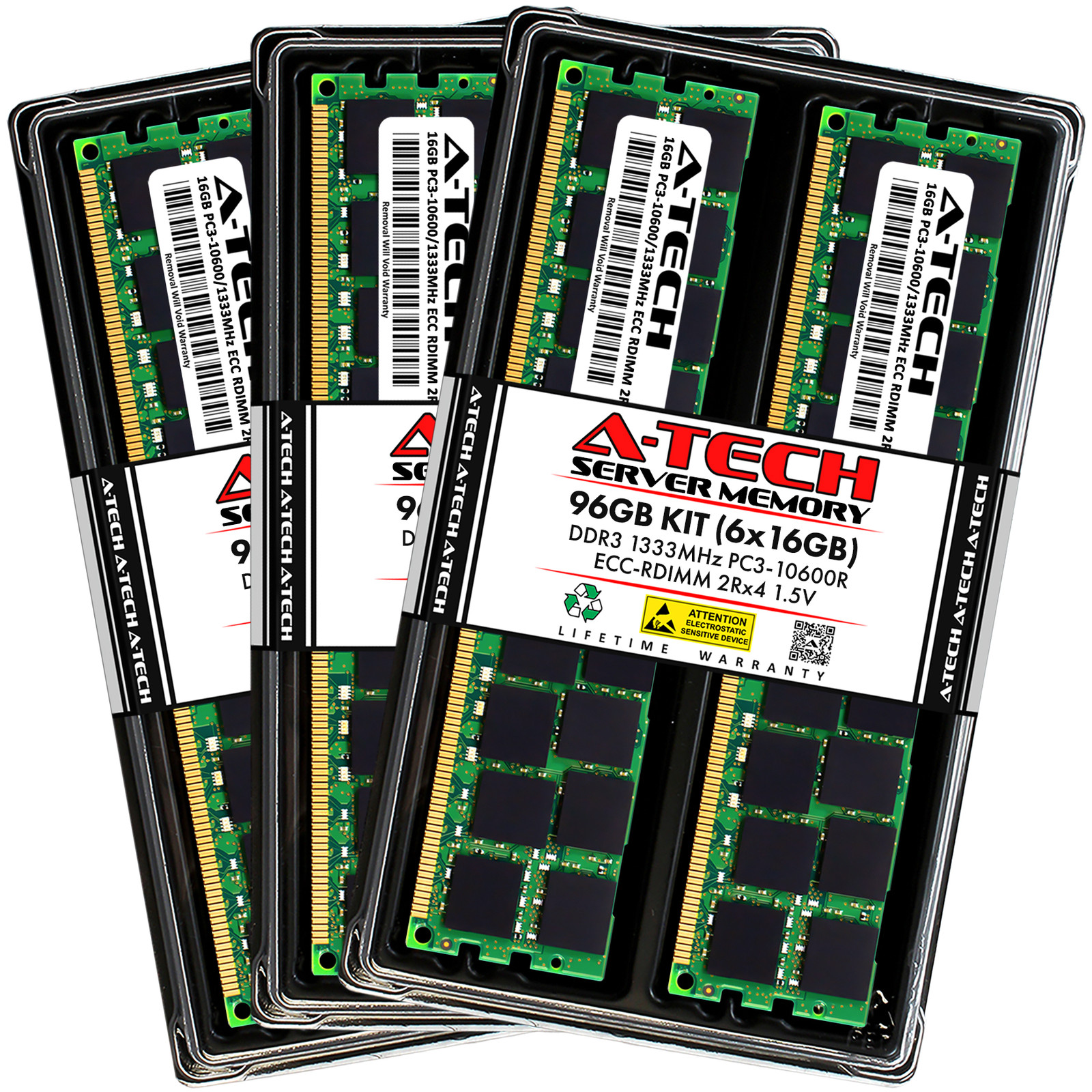 A-Tech 96GB 6x 16GB 2Rx4 PC3-10600R DDR3 1333MHz ECC RDIMM REG Server Memory RAM