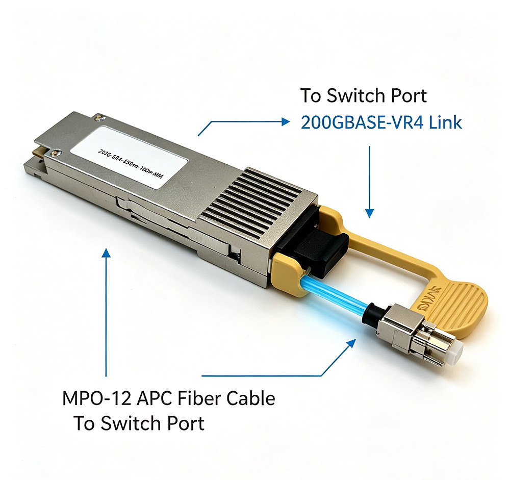 Fiber Optic Transceiver| 200G QSFP56 VR4 MPO12-APC 850nm OM3 OM4 MMF DDM