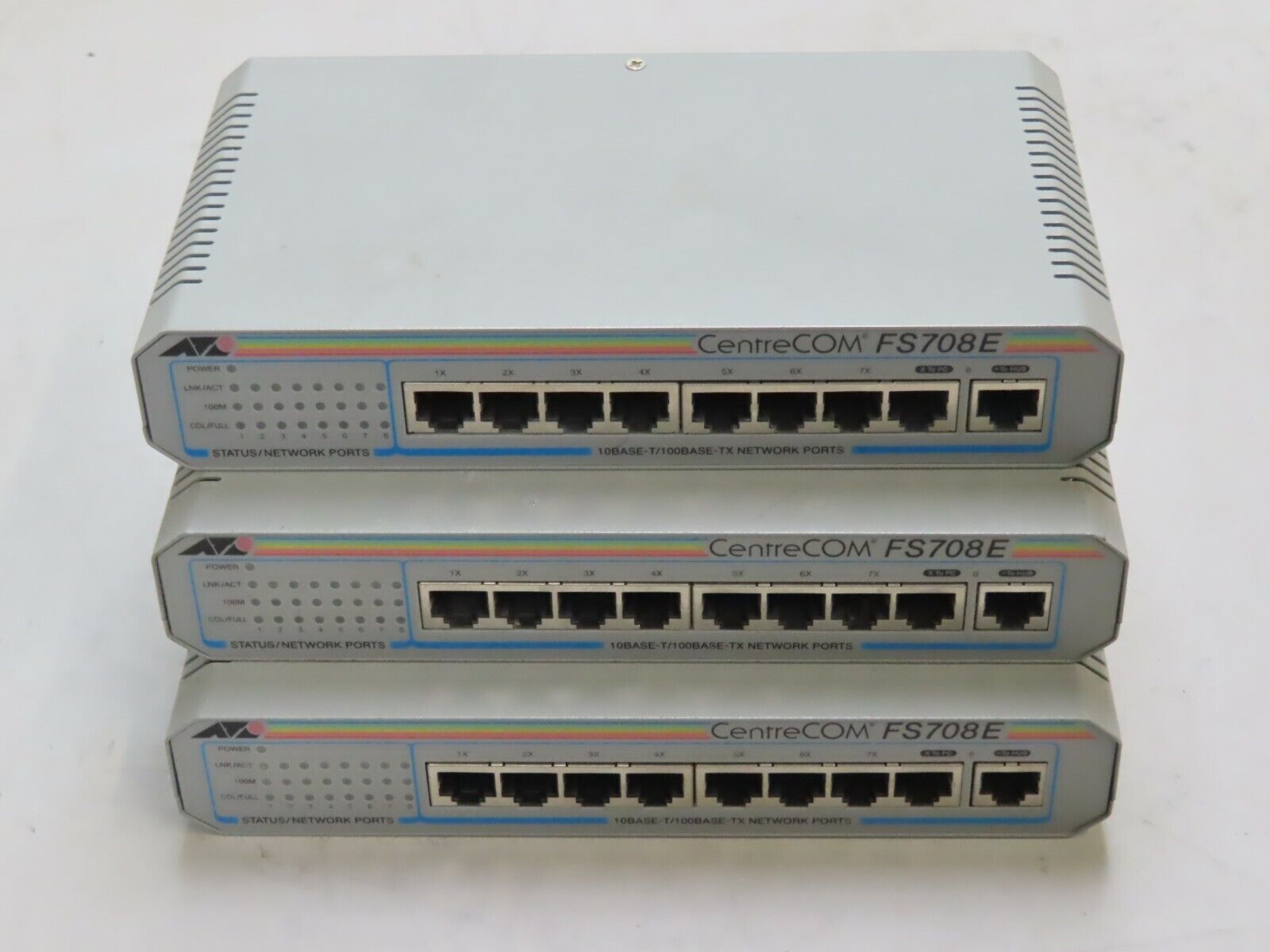 3x - CentreCOM Allied Telesyn FS708E 8-Port 10/100Base TX Fast Ethernet Switch