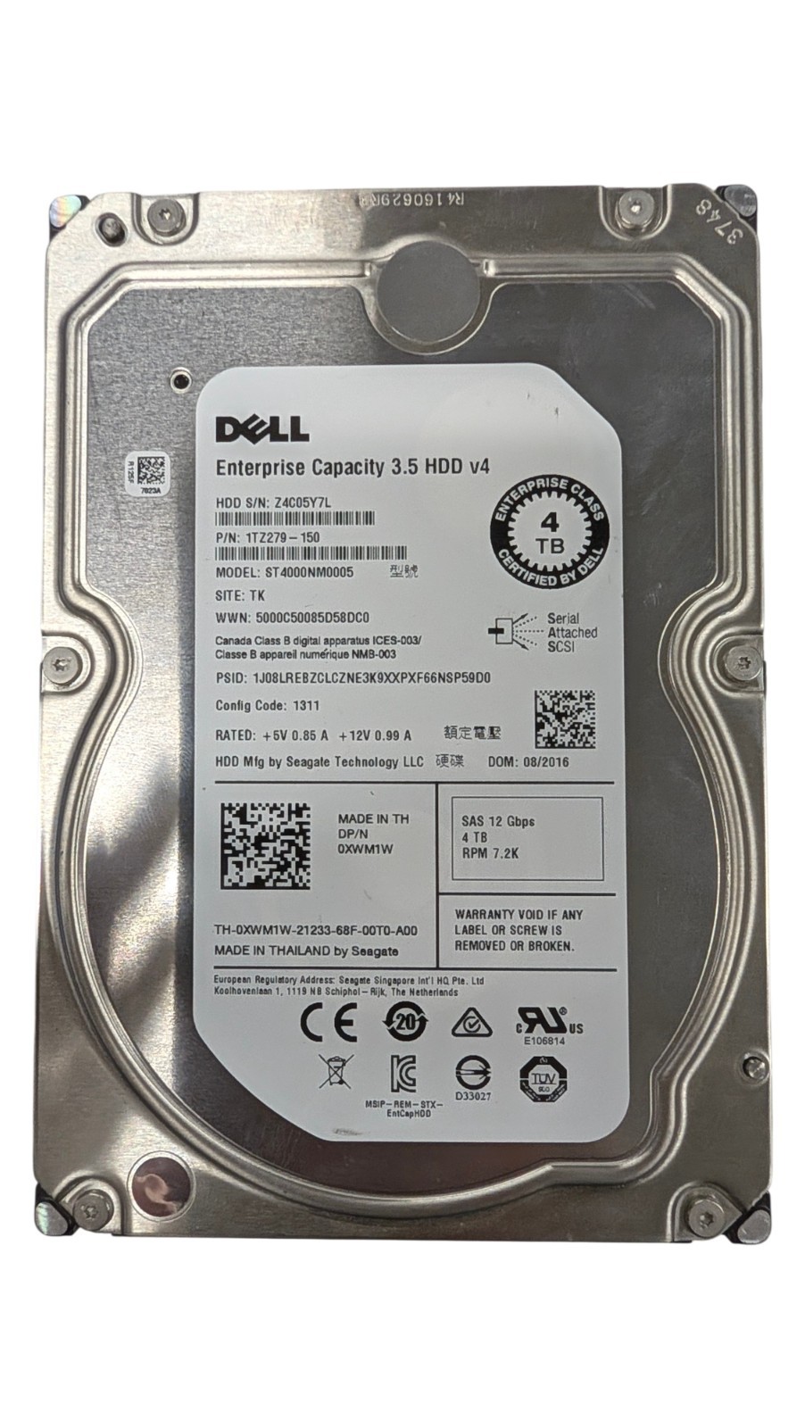 Dell Enterprise 4TB HDD SAS 12Gbps 3.5" Internal Hard Drive - ST4000NM0005