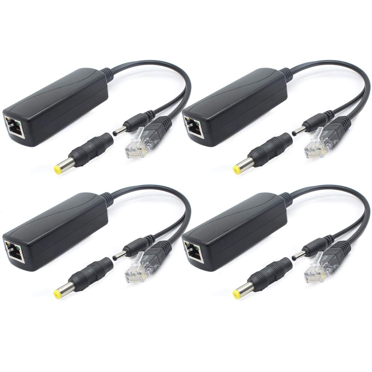 4 PCS 5V Gigabit PoE Splitter 48V To 5V 2.4A Adapter 3.5x1.35mm 5.5x2.1mm