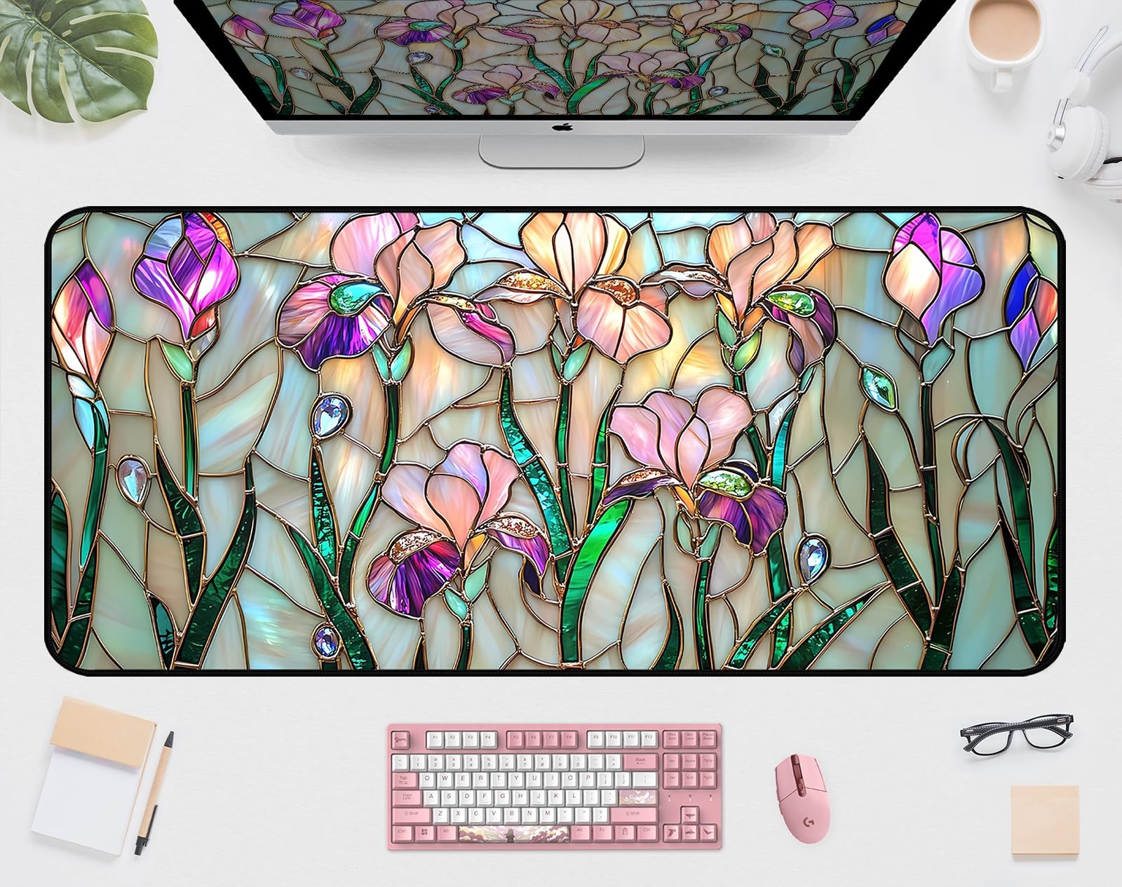 Colorful Flower Desk Mat Mouse Pad XXL, Plant Extended Large Game 31.5"X15.7"