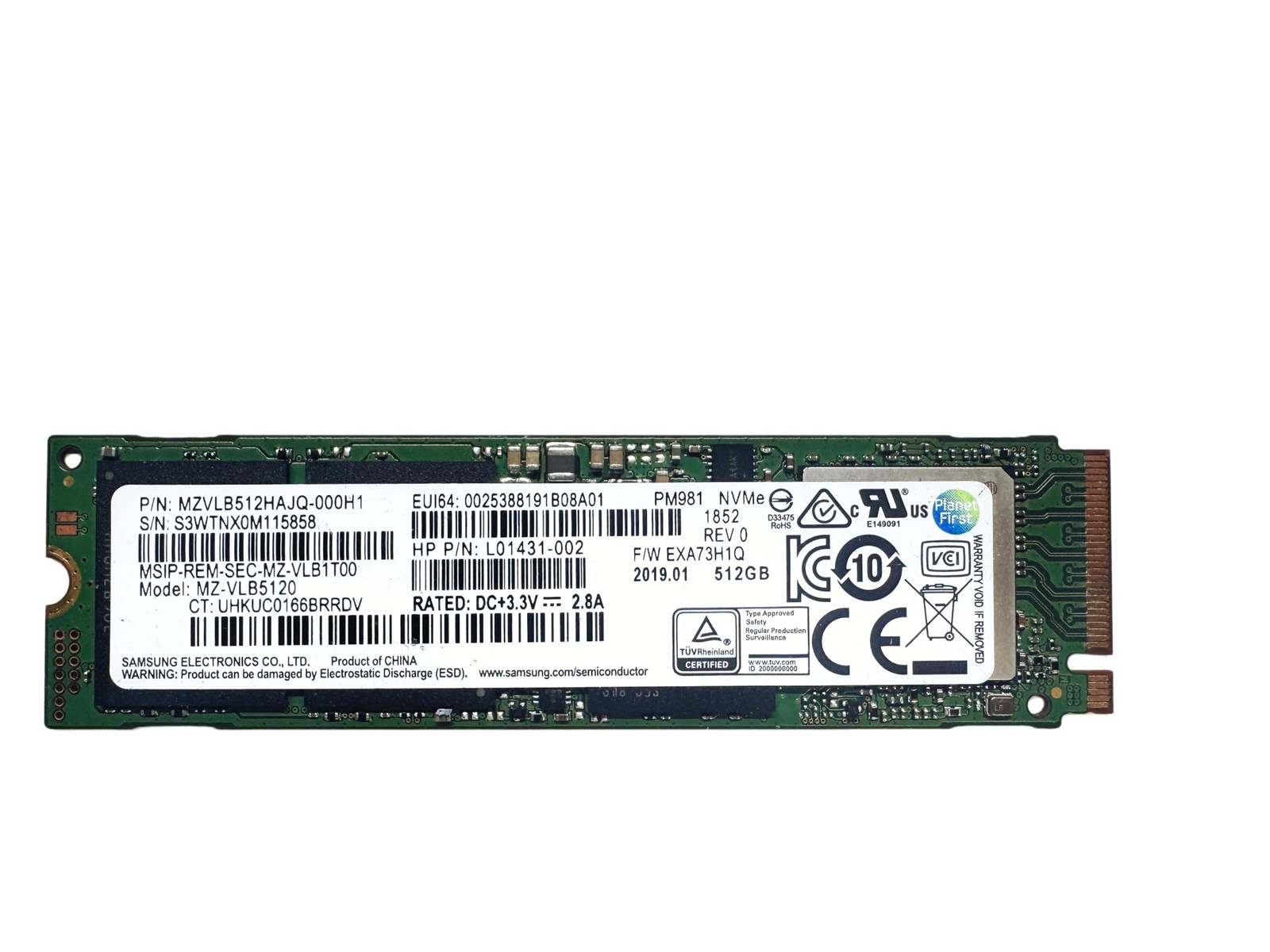 Samsung SSD MZ-VLB5120 PM981 512GB NVMe M.2 2280 PCIe Gen3x4 Internal SSD