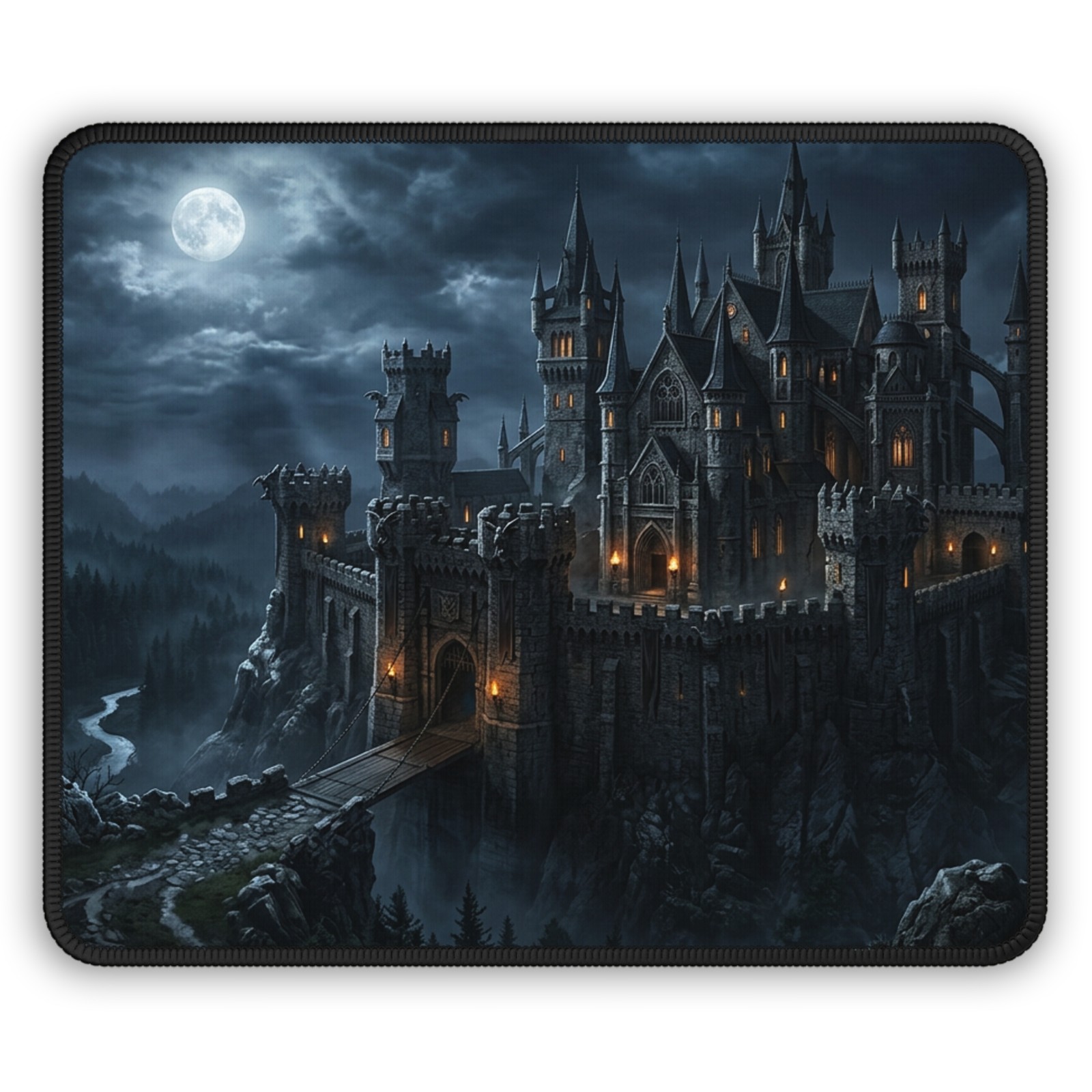 Haunted Gothic Castle Gaming Mouse Pad | Moonlit Vampire Castle