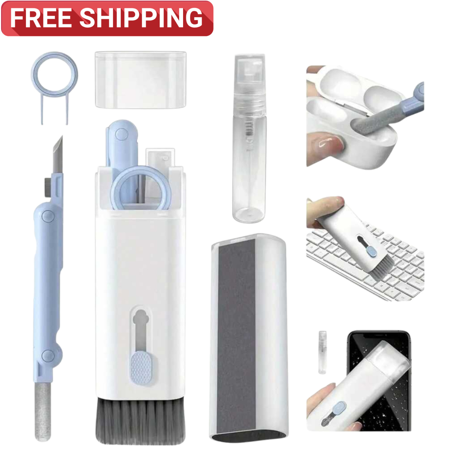 7-In-1 Dust Cleaner Tool Airpod Cleaner Pen Screen Brush Keyboard Cleaning Kit