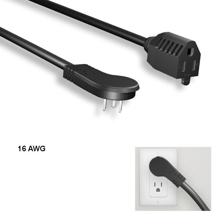10PCS 1ft 16AWG Low Profile Angled Power Extension Cable NEMA 5-15P/R 13A/125V
