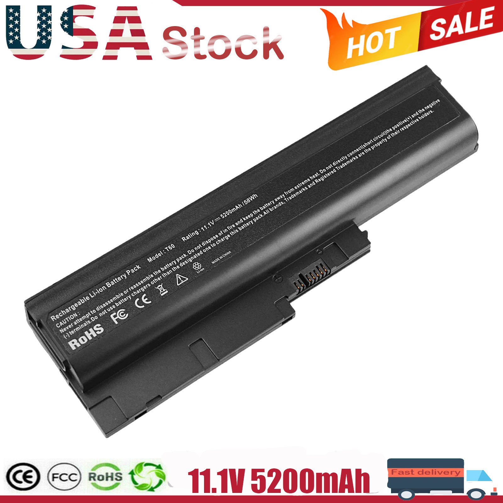 Battery for Lenovo IBM ThinkPad R60 R60e R61 R61e T60 T60p T61 R500 T500 40Y6797