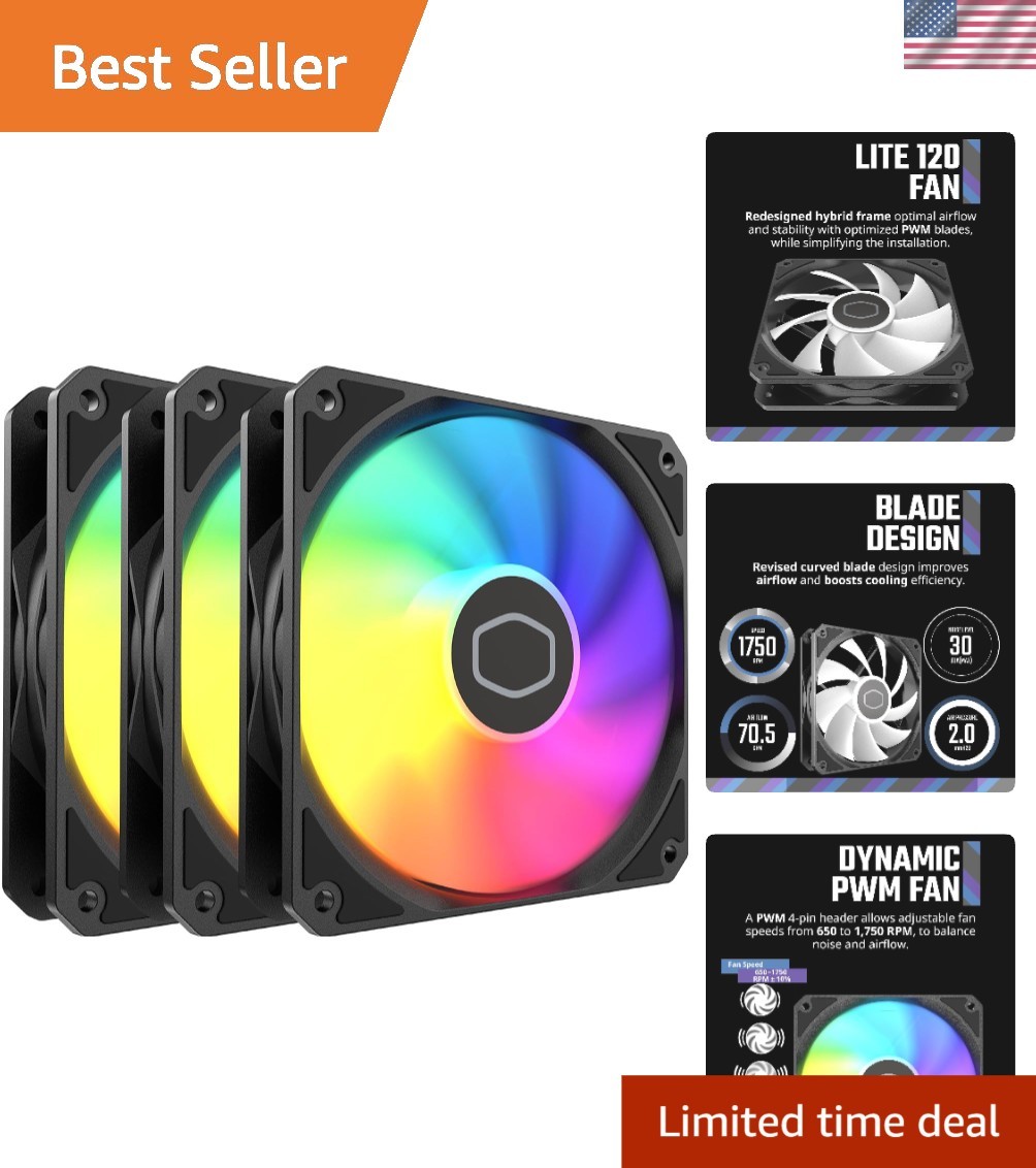 High-Efficiency ARGB Cooling Fans - 120mm 3-Pack with Daisy-Chain Capability