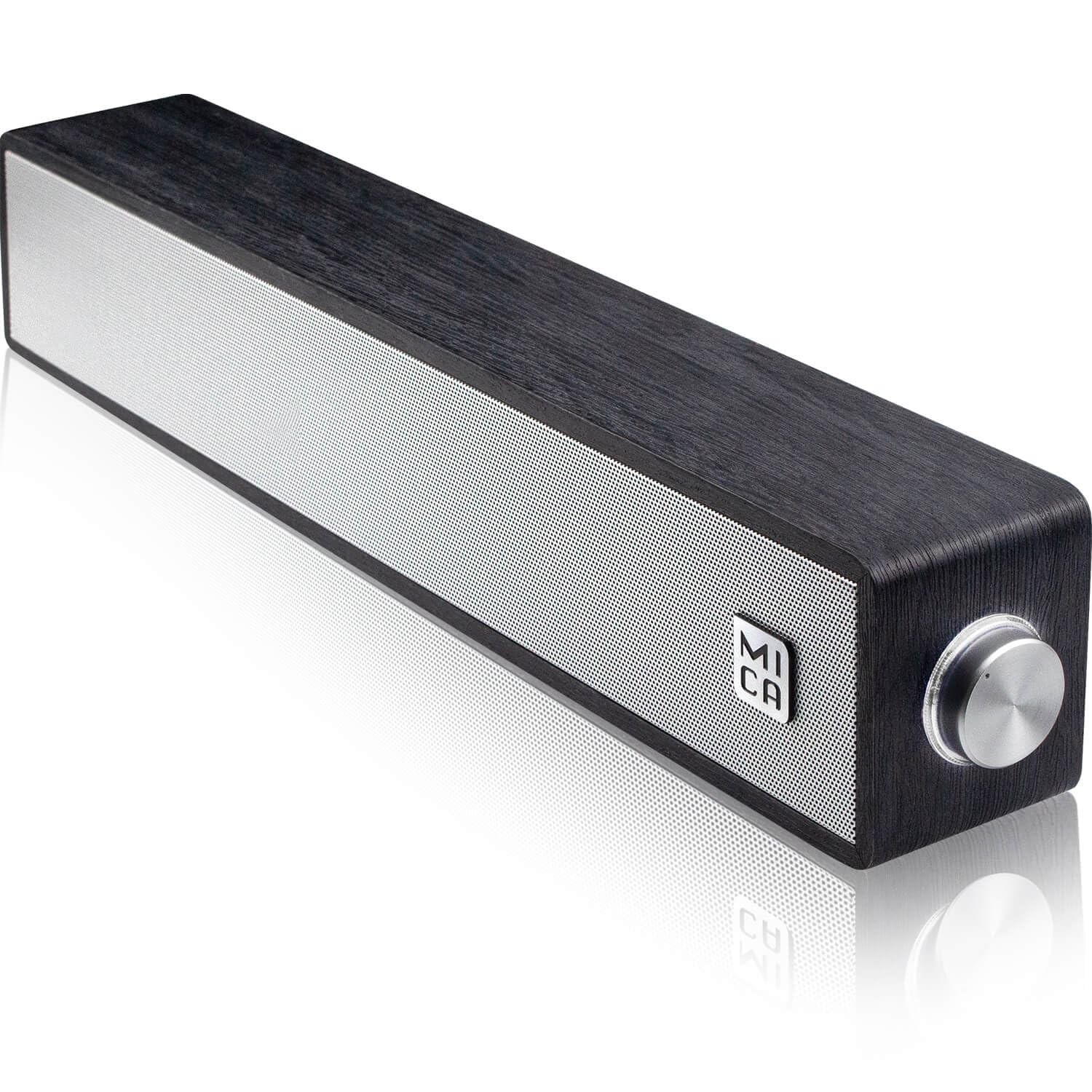 MICA Computer Speakers, Vintage Wired Computer Sound Bar, Retro Wooden Mini S...