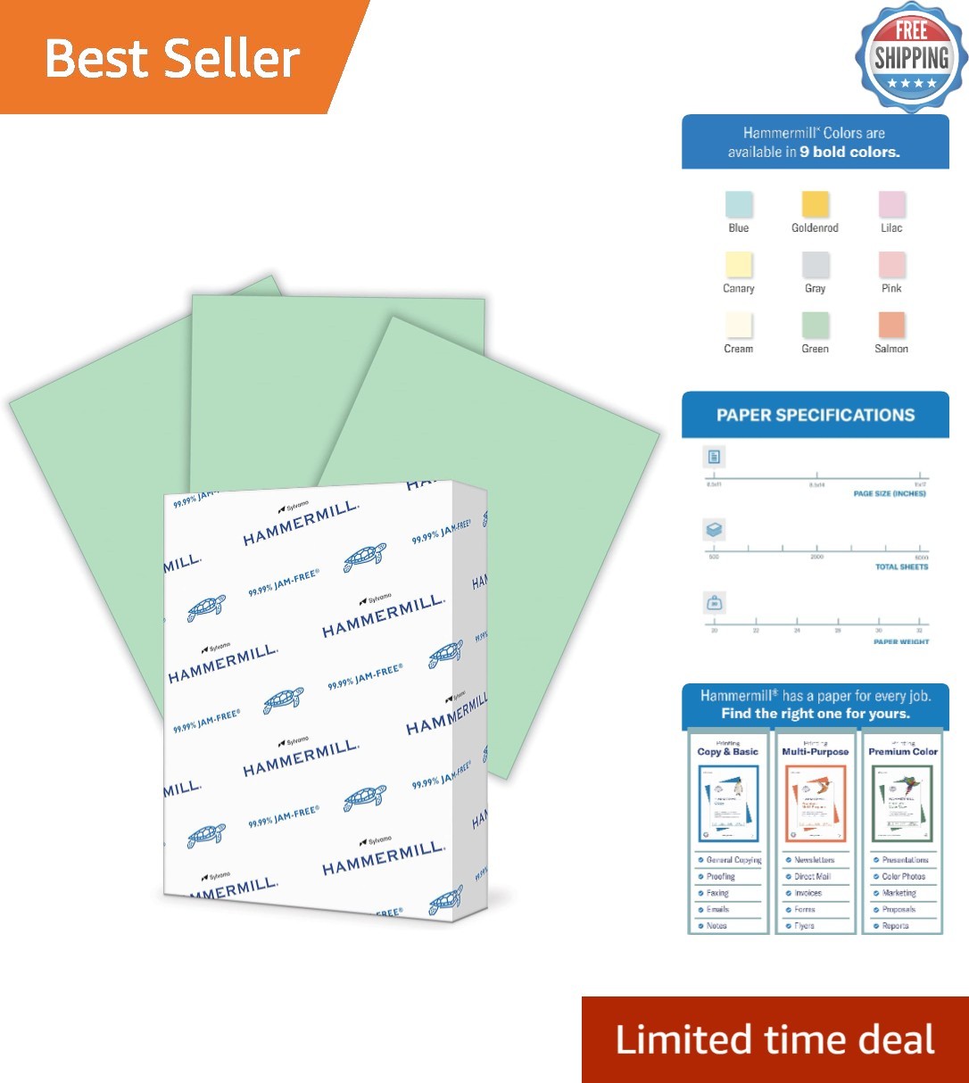 High-Quality 20 lb Green Printer Paper - 500 Sheets, 8.5x11, Sustainable Choice