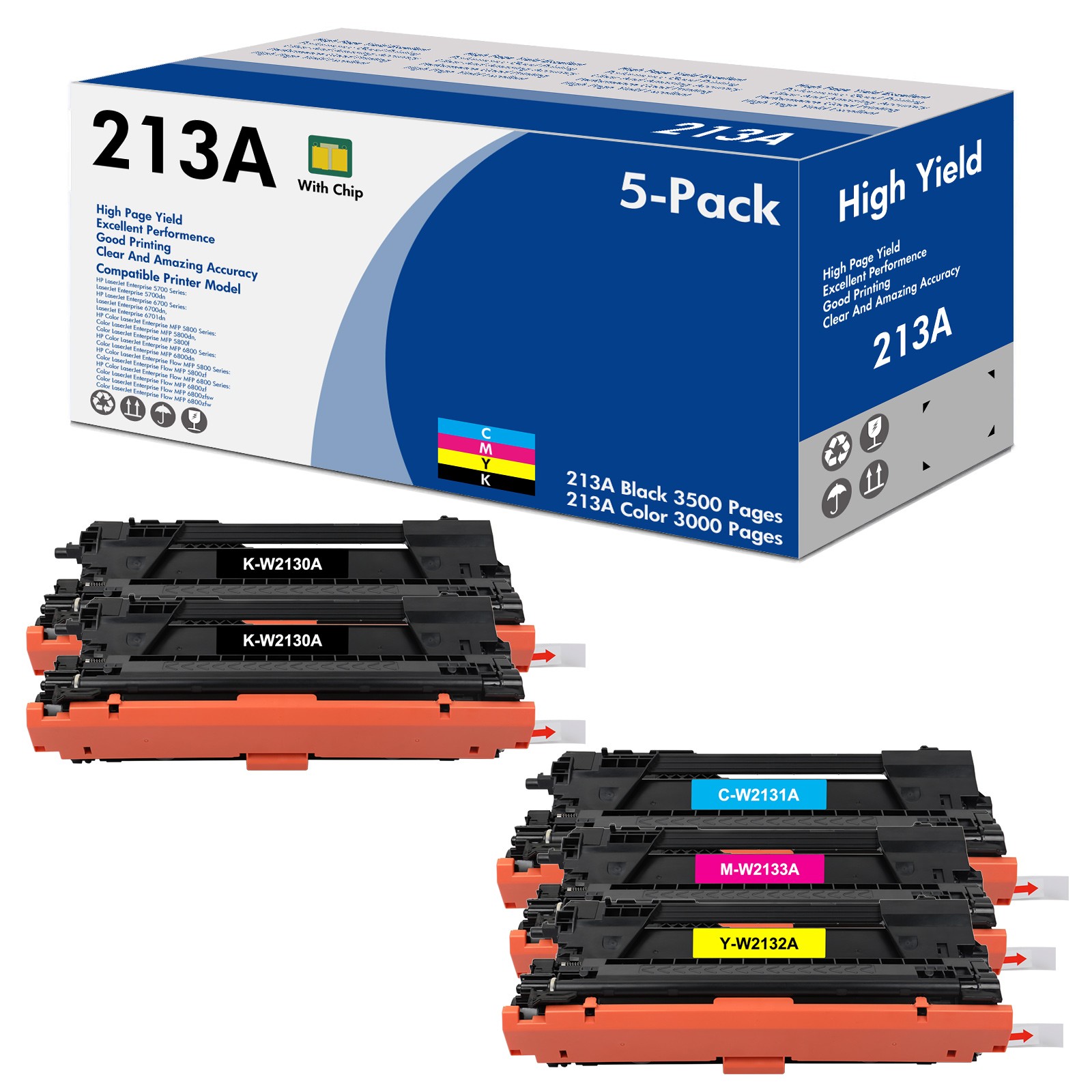 5PK W2130A 213A Toner Compatible for HP 5700dn 6700dn 6701dn MFP 5800f 5800 6800
