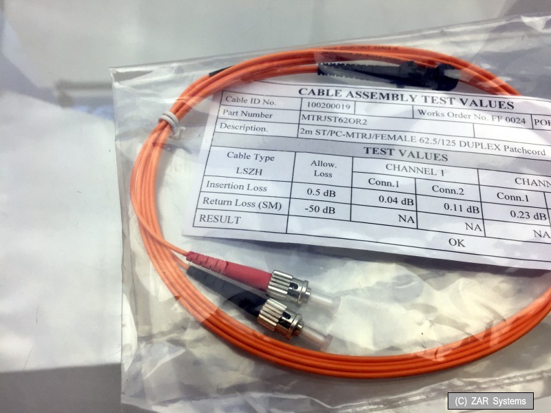 Tecline Fiber Optic Cable 2 Meter Patch Cord Duplex, 62.5/125um OM1 MTRJ/ST, Orange, NEW