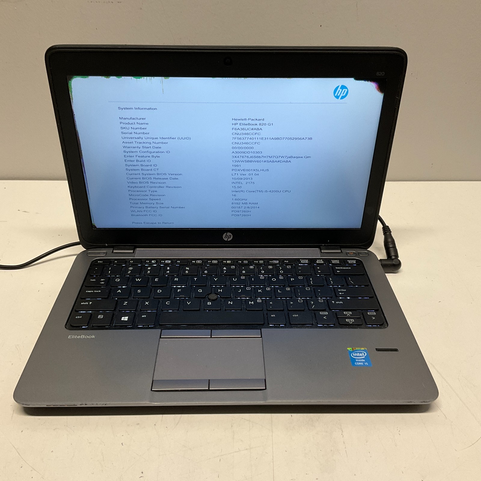 HP EliteBook 820 G1 Intel Core i5-4200U 8GB Laptop NO HDD/OS/BAT Laptop read