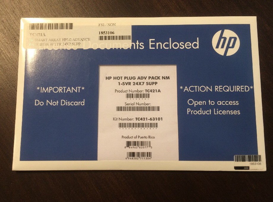 HP Hot Plug Advanced Pack 1 SVR 24X7 Support TC421A New