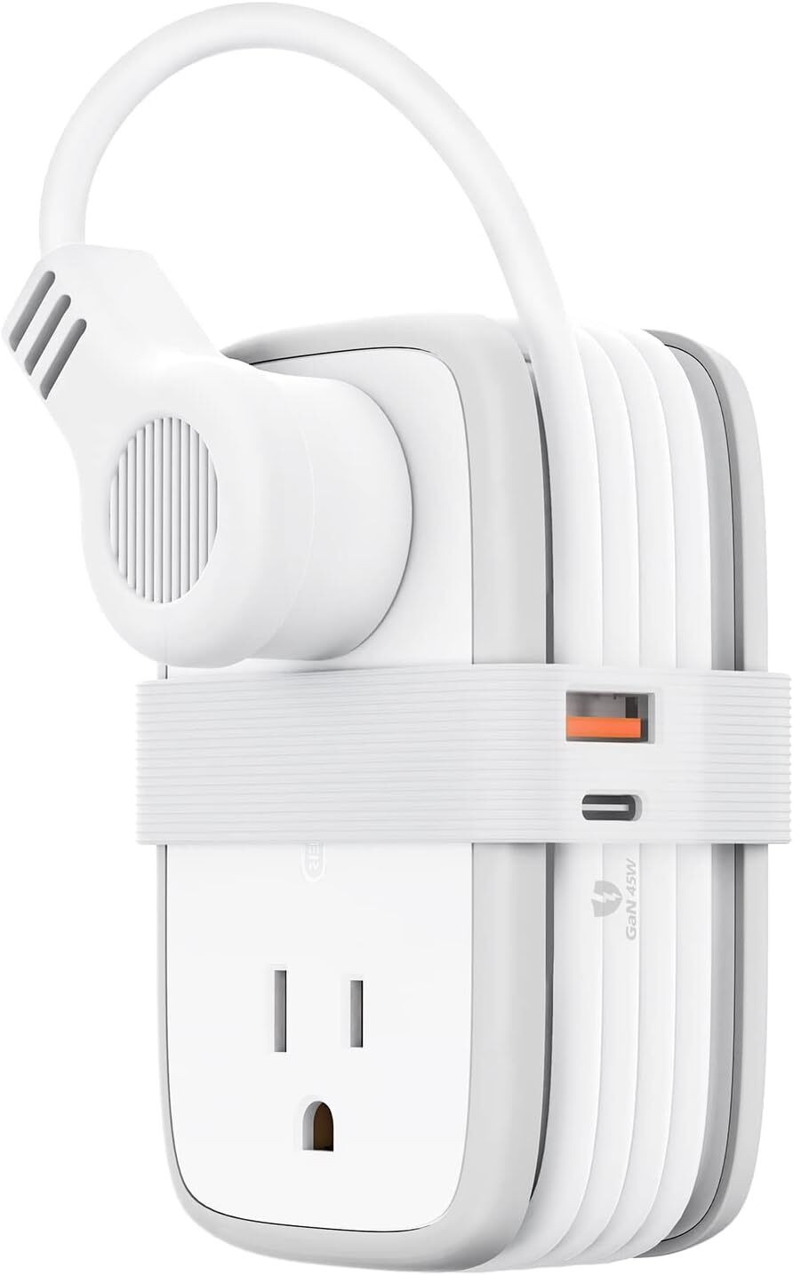 USB Travel Power Strip with GaN 45W USB C Ports 4 Wide-Spaced Outlets 4ft Cord