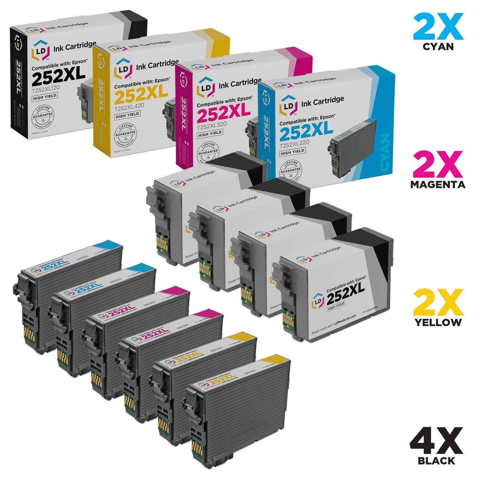 LD 10Pk Reman Cartridges for Epson Ink 252 XL 252XL T252XL WF-7610 WF-7620 Black
