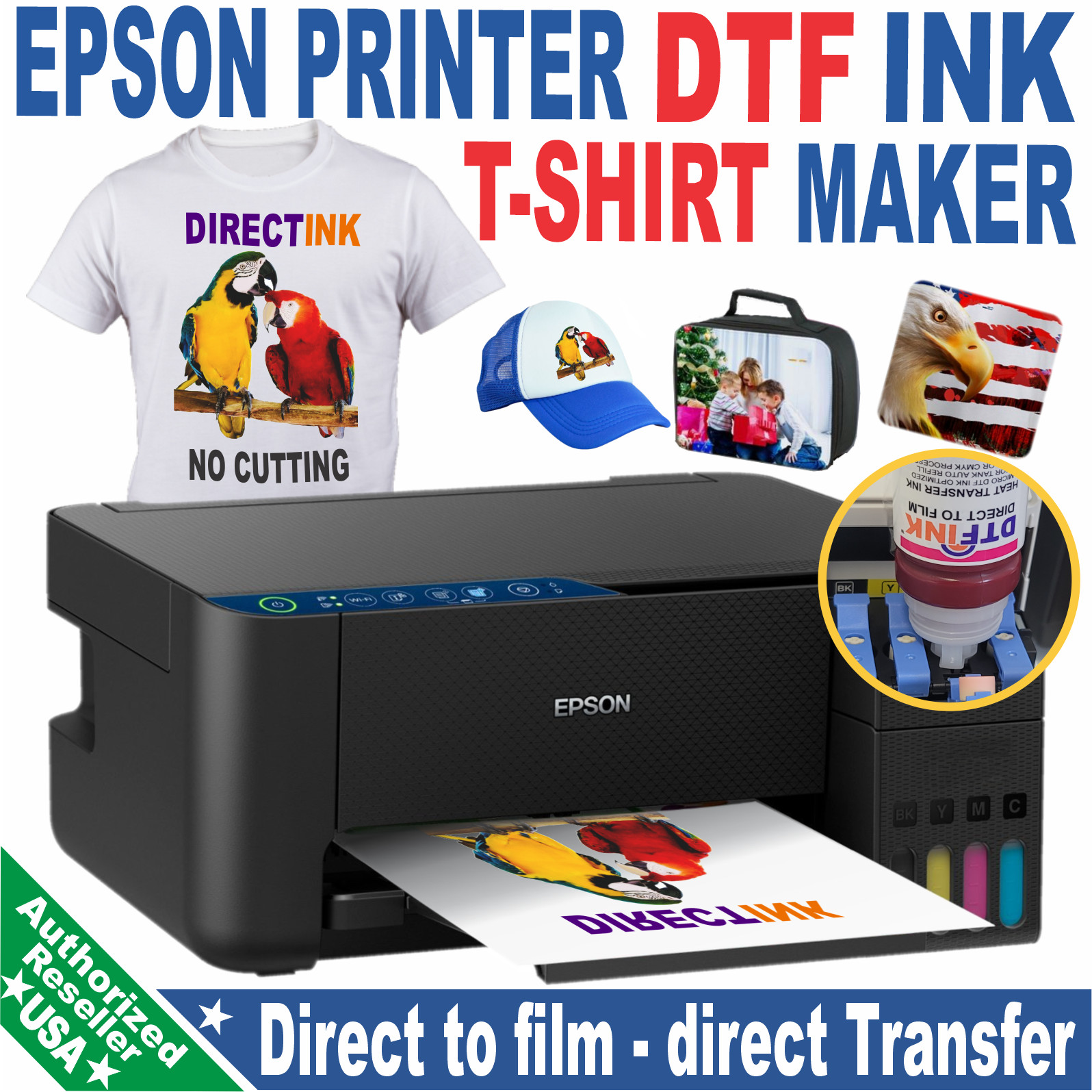 DTF Printer Direct to Film Printing Machine Ink-Film- Powder Full Bundle