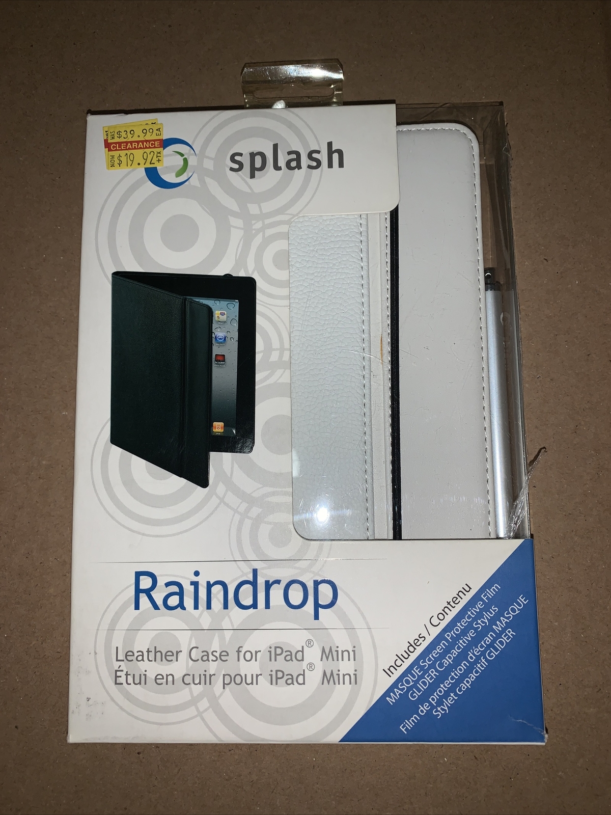 Splash Raindrop White Leather Case For iPad Mini Includes Masque Screen 