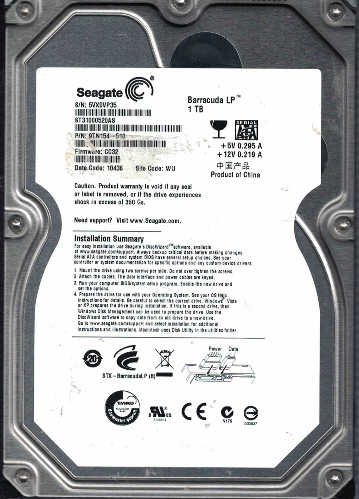 SEAGATE ST31000520AS 5VX	9TN154-510	CC32	10435	WU