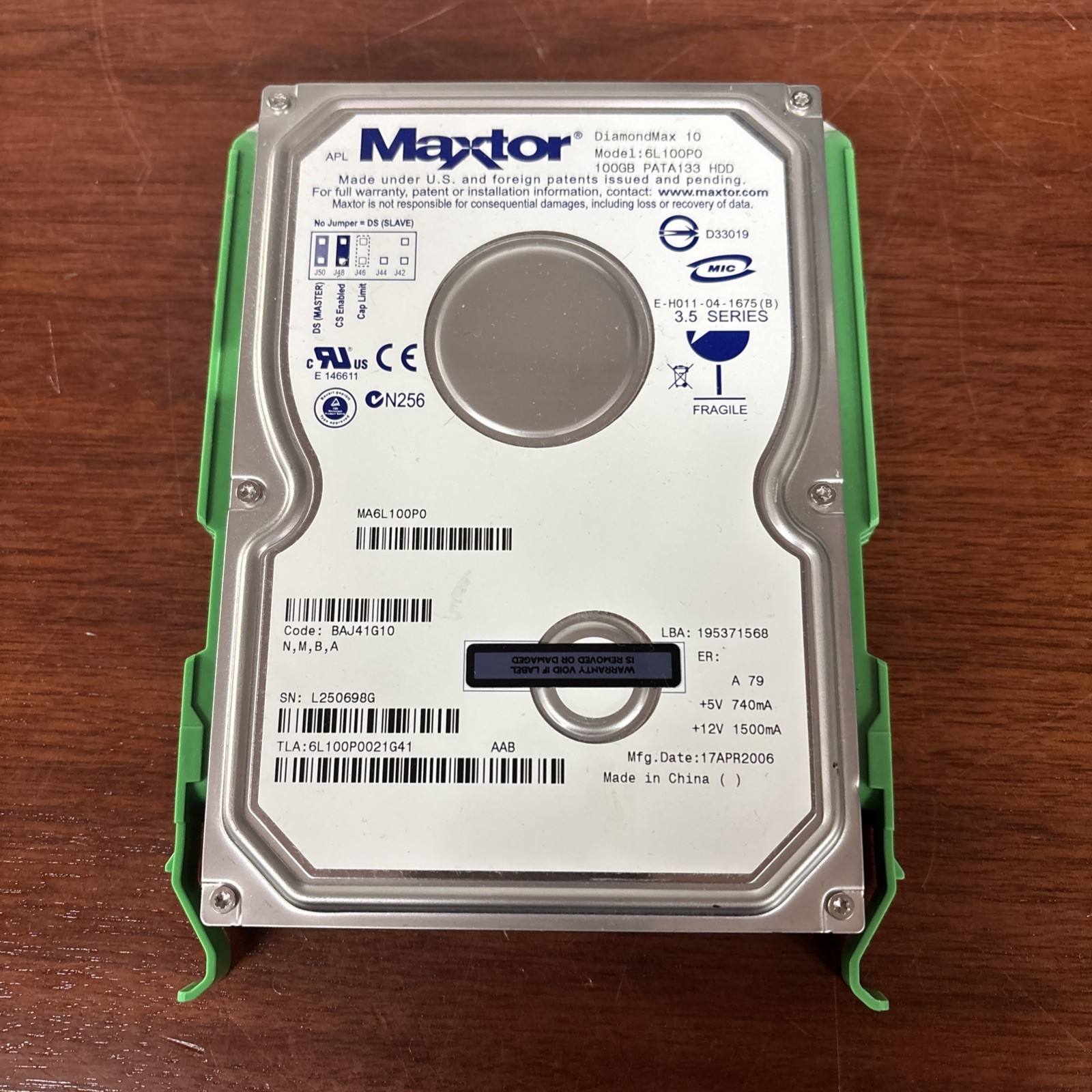 Maxtor DiamondMax 10 6L100PO 100GB HDD 3.5 Series