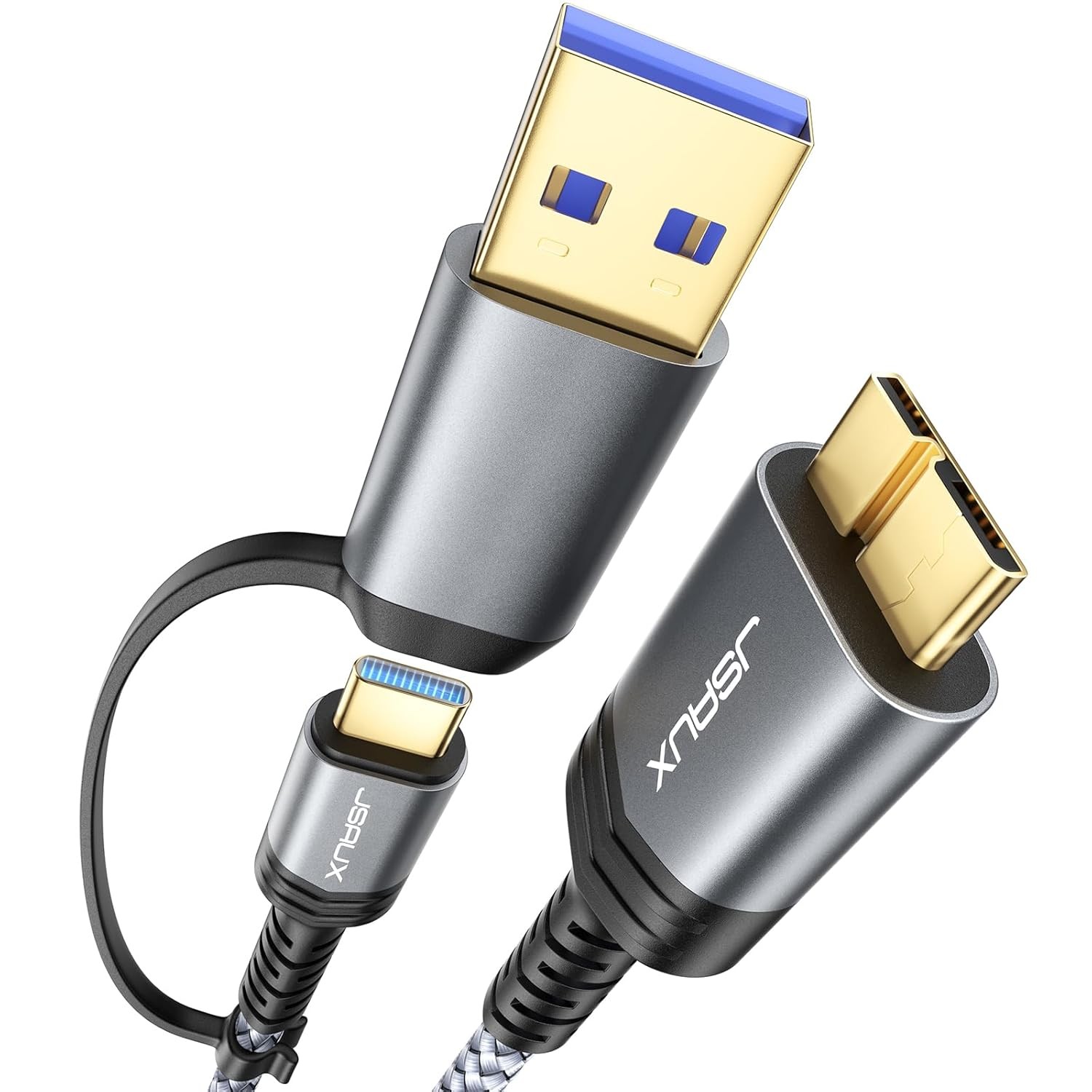 JSAUX Hard Drive Cable 1.6FT, 20Gbps Micro B to USB C/A Cord External Hard Drive