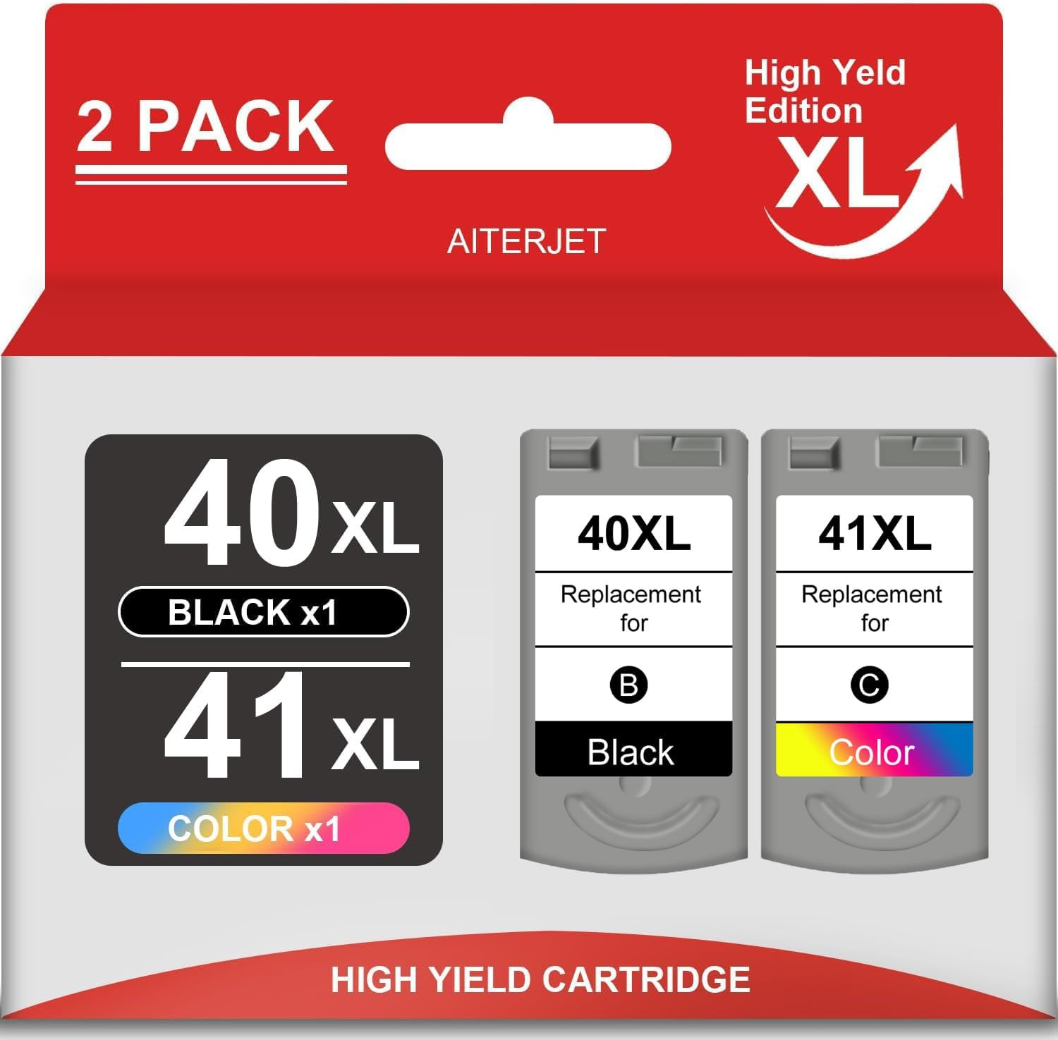 High Capacity PG-40 XL CL-41XL Ink Cartridges (Black, Tri-Color) Compatible Repl