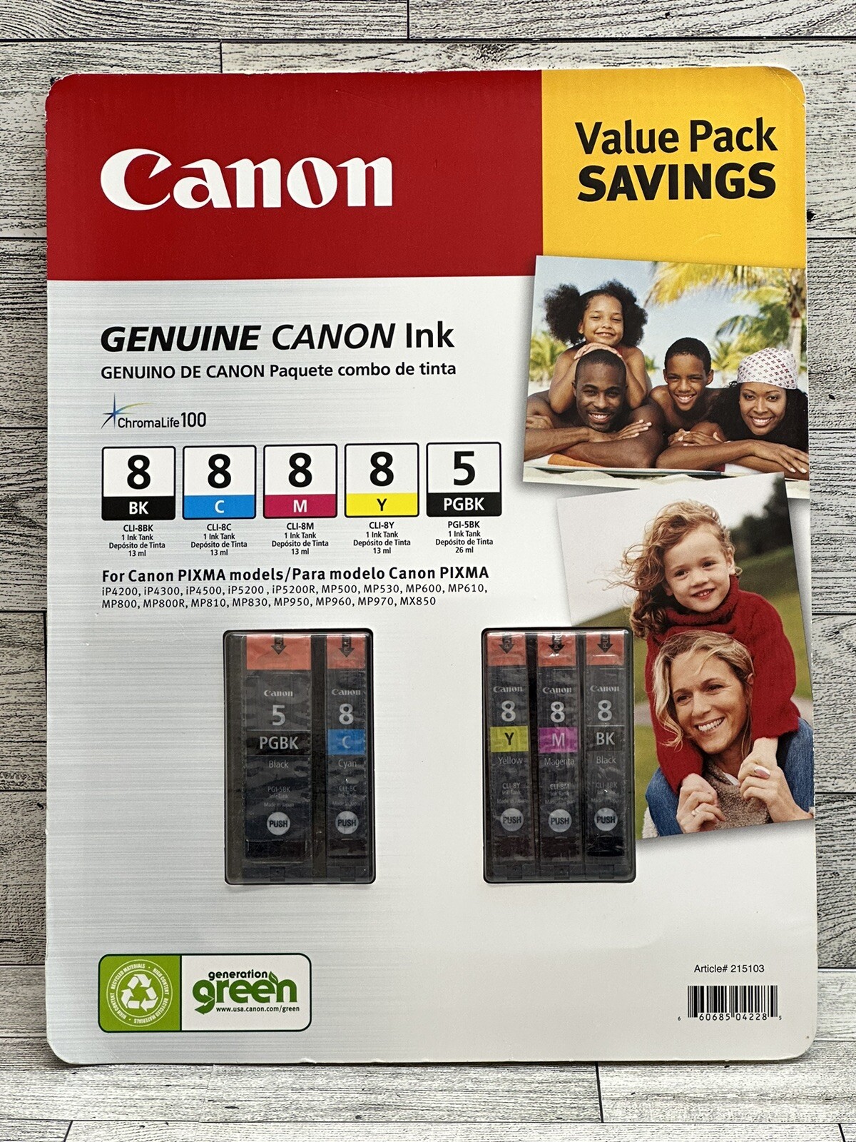Genuine Canon 8BK 8C 8M 8Y 5PGBK Ink Cartridges ChromaLife100 Combo Pack OF 5