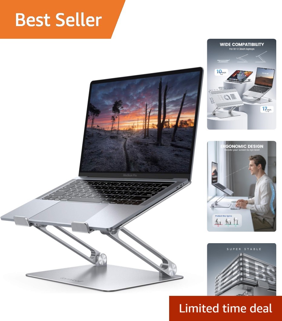 Sturdy Aluminum Laptop Stand with Ventilation for Enhanced Cooling - 10-17.3''