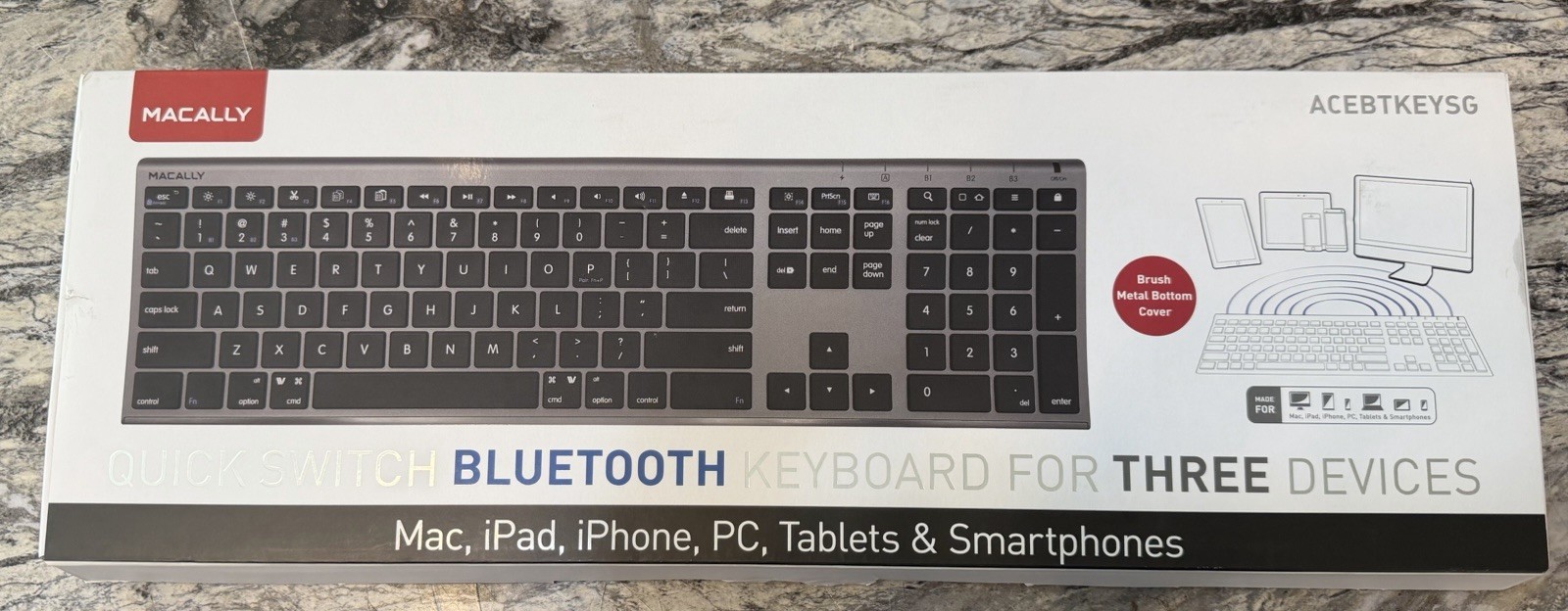 Macally Quick Switch Bluetooth Keyboard for Three Devices #ACEBTKEY FAST SHIP