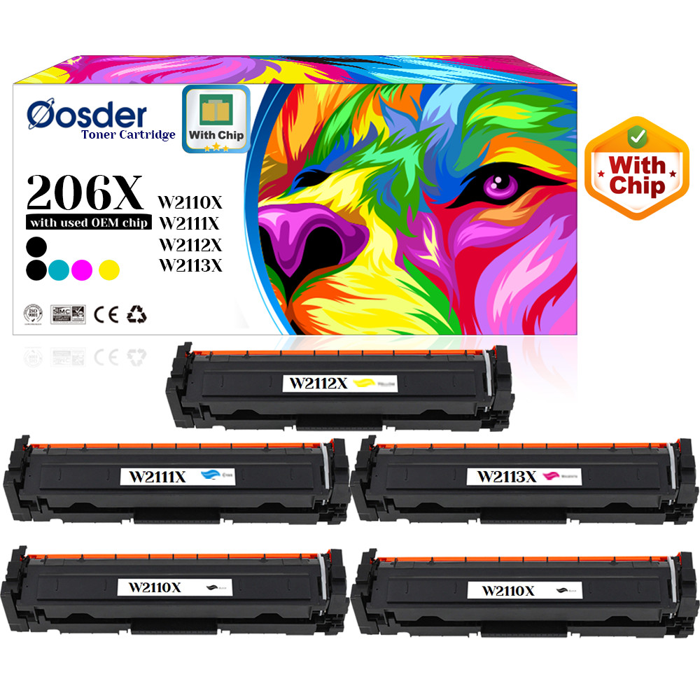 206X Toner(Used OEM Chip),2x BK & 1x C/M/Y,for HP M255dw/M282/283fdw,W2110X 2111