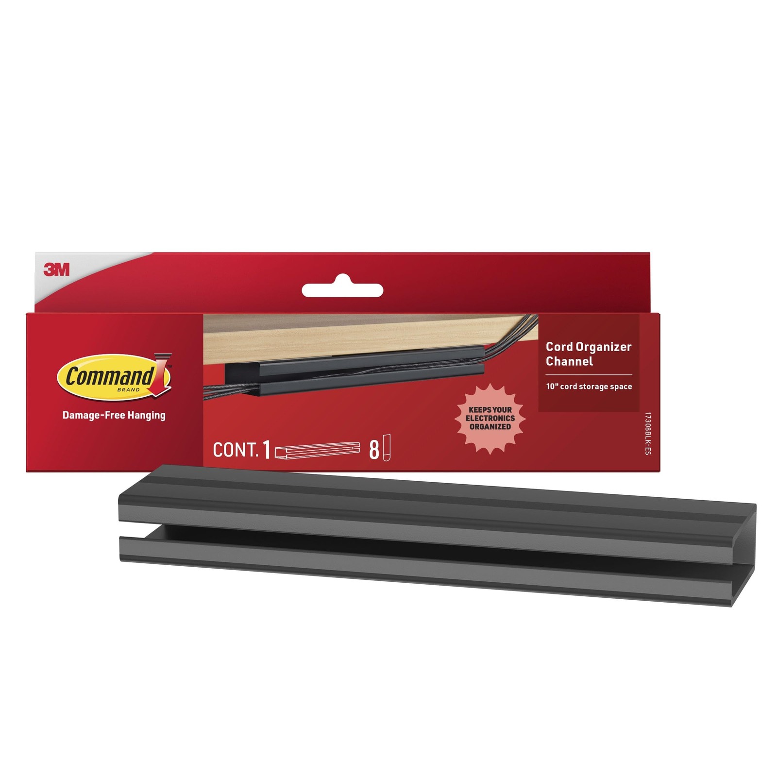 Command Cord Organizer Channel, 10.1 inches x 1.2 x 0.1 inches, Black