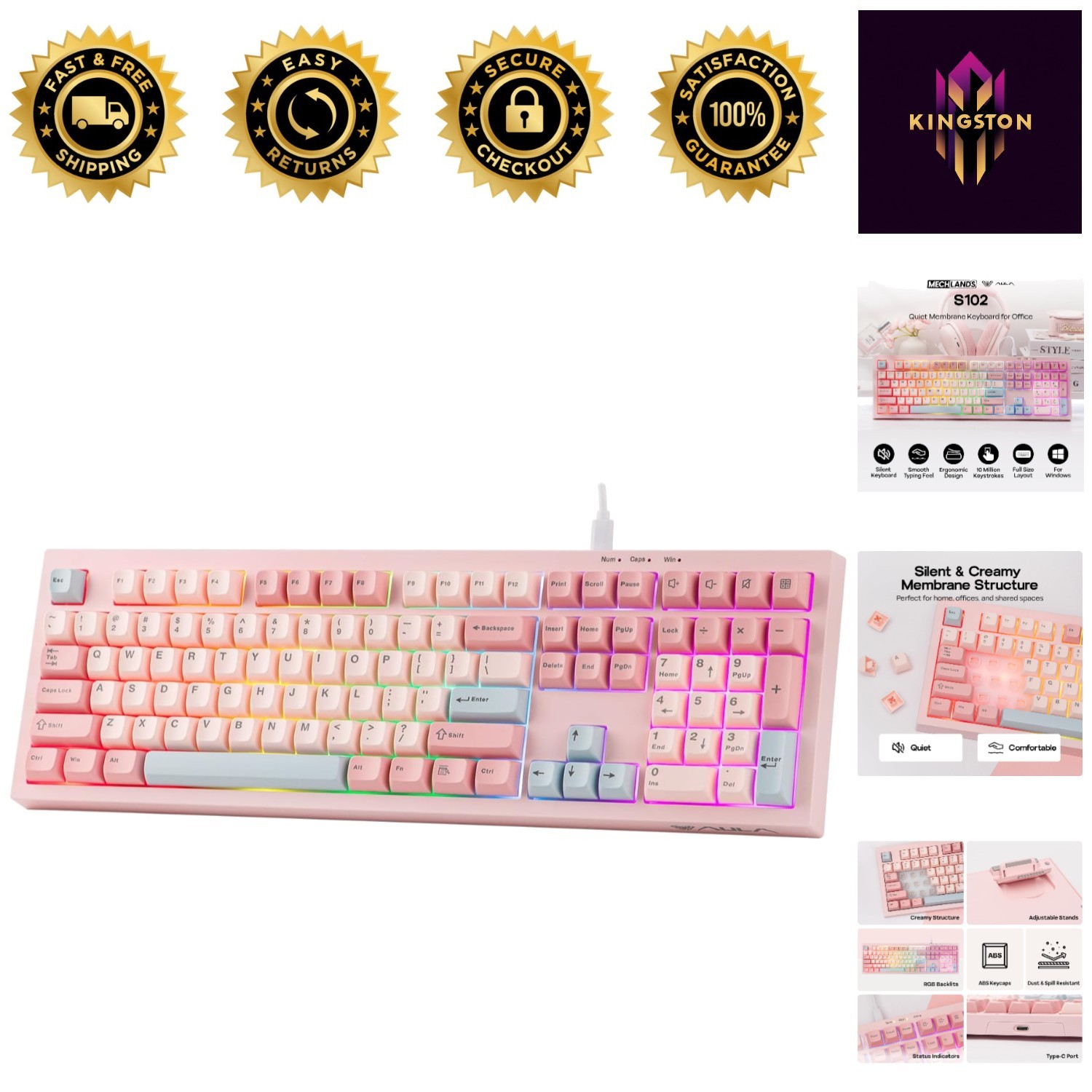 Aula S102 Quiet Full Size Gaming & Office Keyboard with Adjustable Kickstands