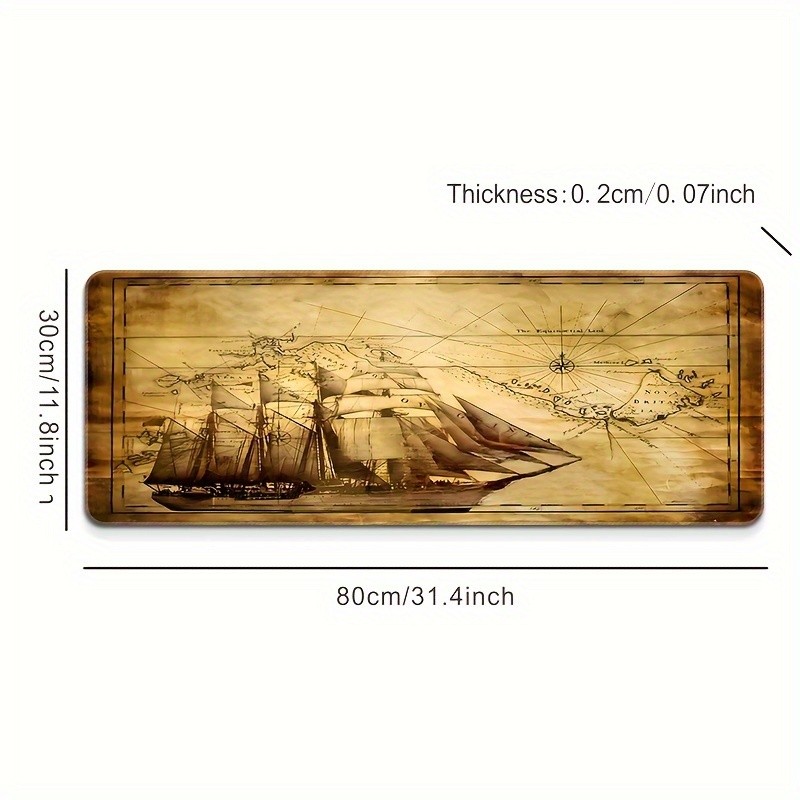 Pirate Ship Design Theme Extra Large Mouse Pad, High-Quality Non-Slip Rubber G