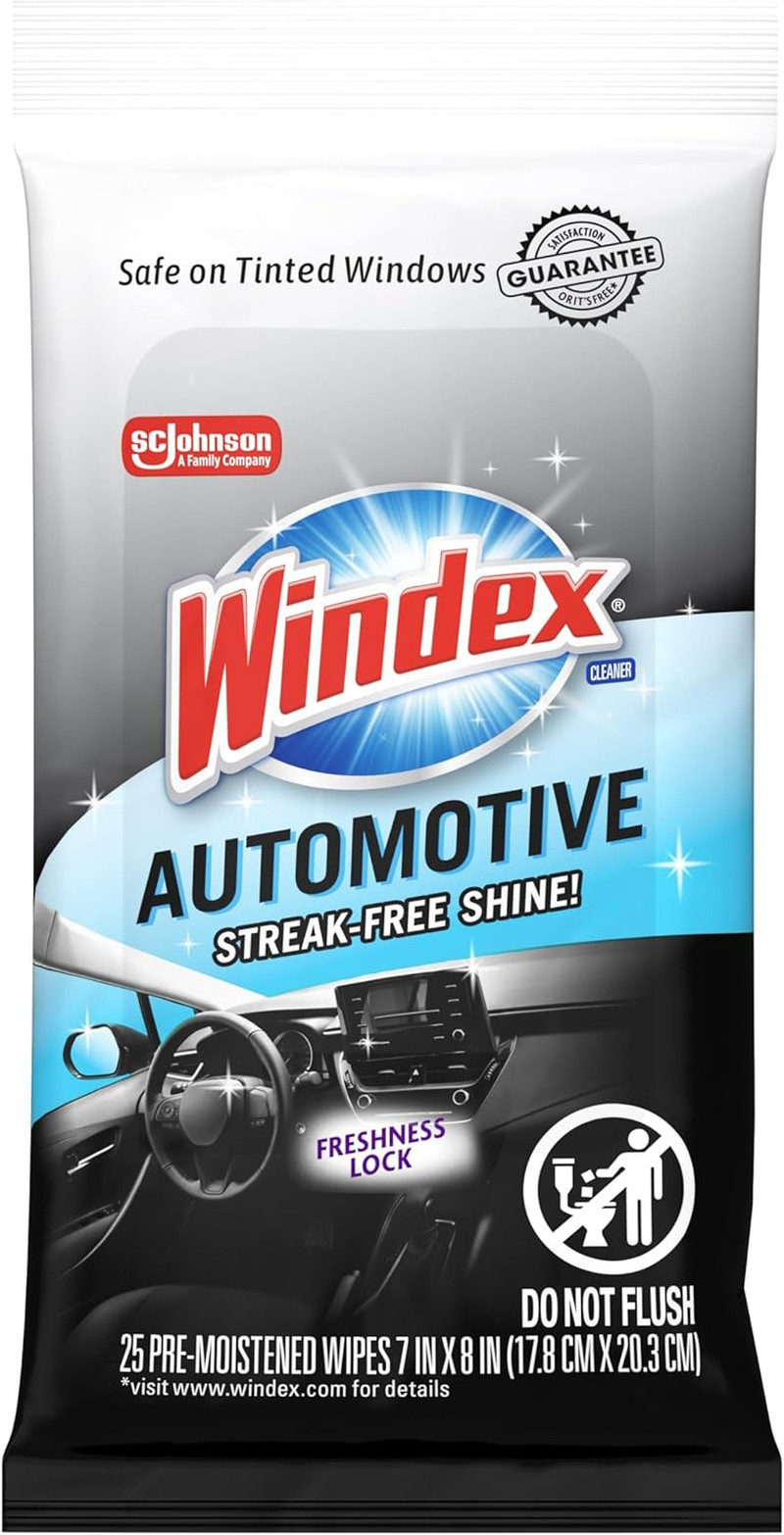 Windex Auto Wipes for Car Windows, Mirrors and Screens, Pre-Moistened Car