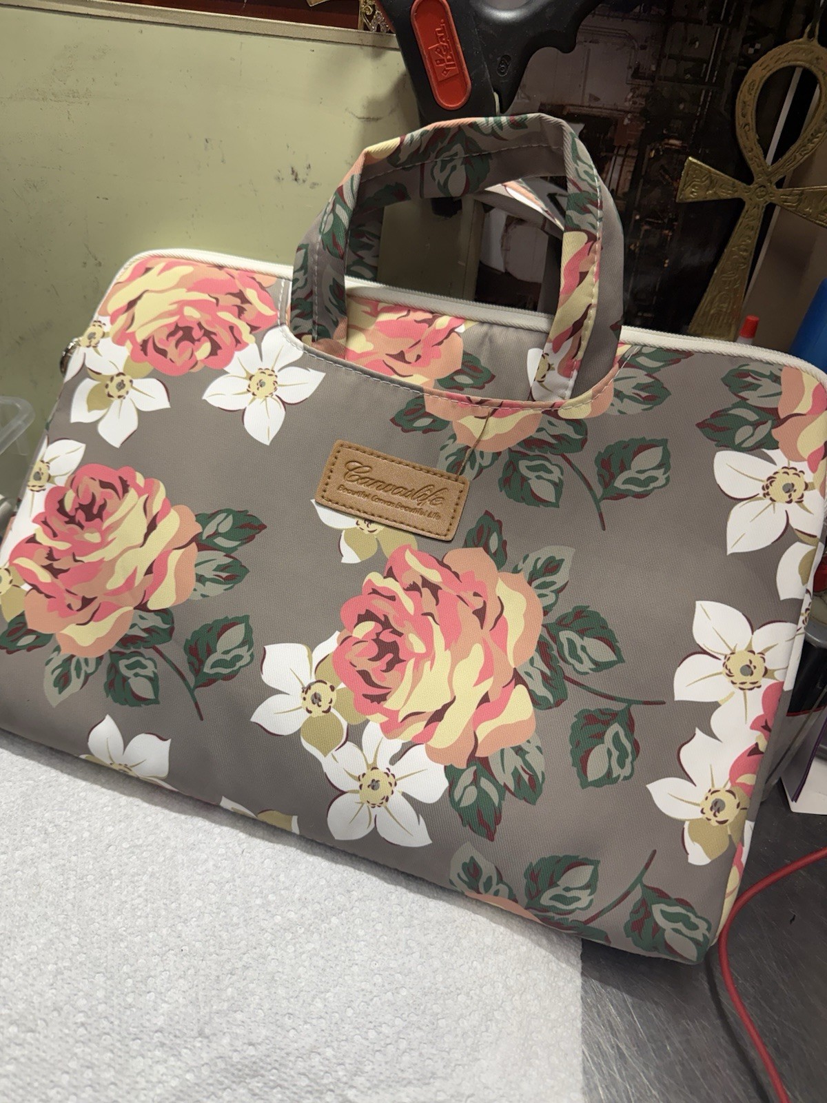 Canvaslife Canvas Elegant Floral Flower Print Padded Laptop Computer Bag