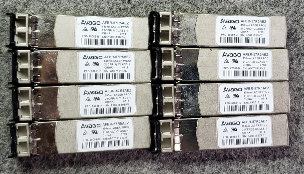 8 AVAGO TECHNOLOGIES AFBR-57R5AEZ TRANSCEIVER, SFP, 850NM, 4.25GBPS