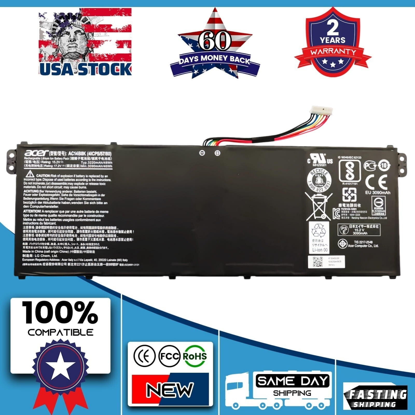 AC14B8K New Genuine Battery for Acer Aspire E3-112 ES1-511 V3-371 V3-111 E5-771G