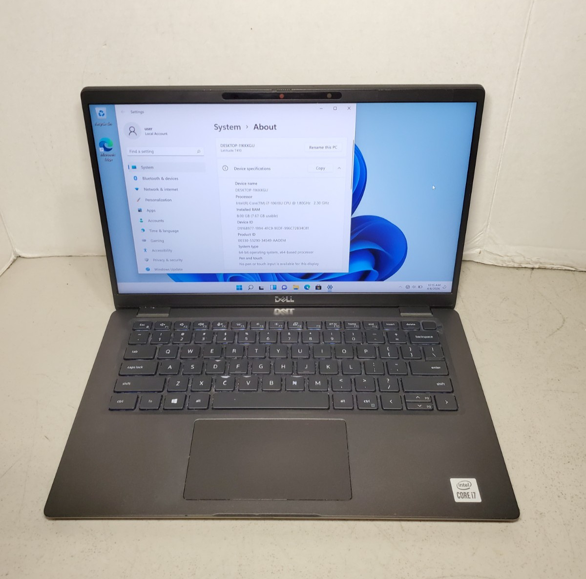 Dell Latitude 7410 14" Laptop i7-10610U 1.7GHz 8GB RAM 256GB SSD Win11 #69