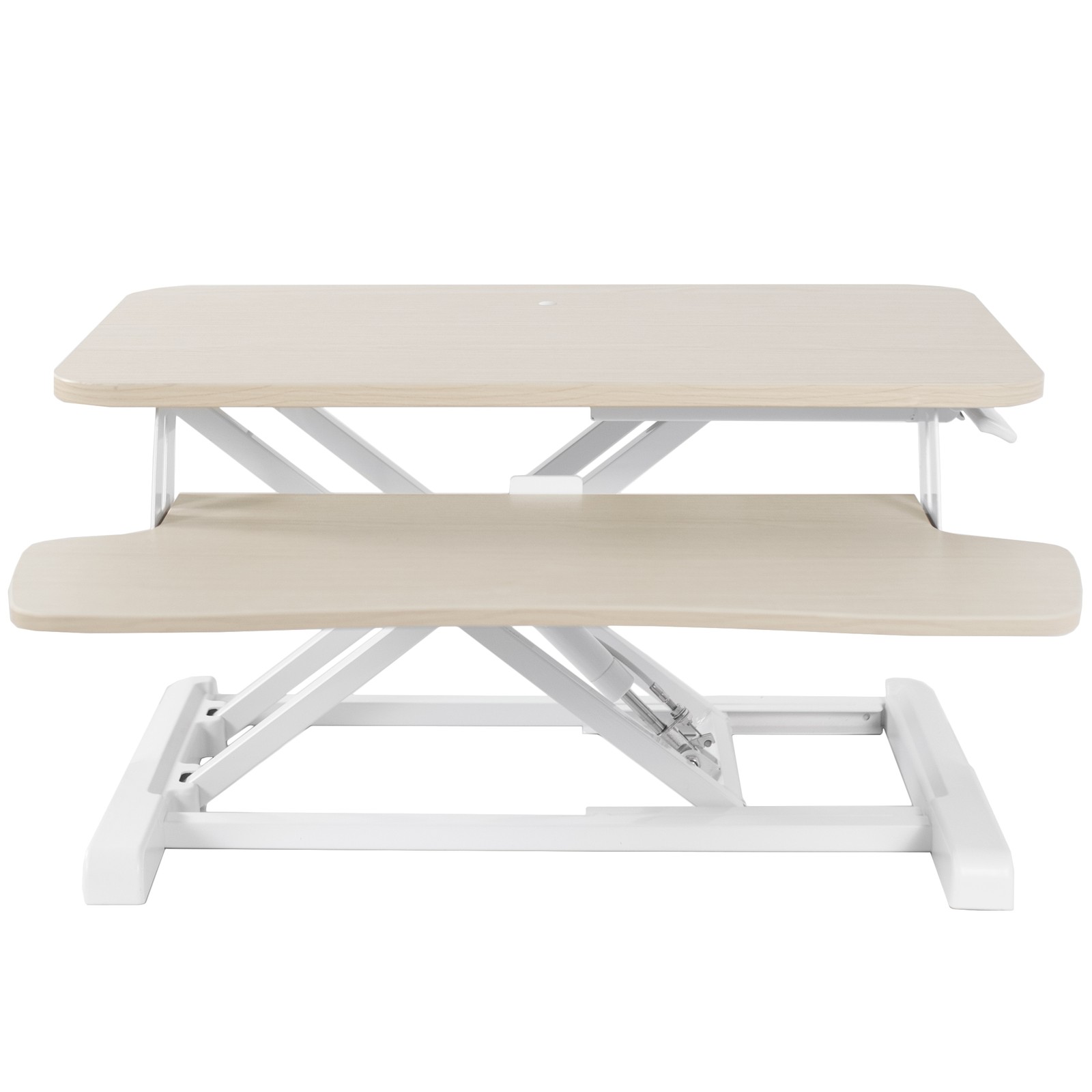 VIVO Light Wood 26" Height Adjustable Standing Desk Monitor Riser, White Frame