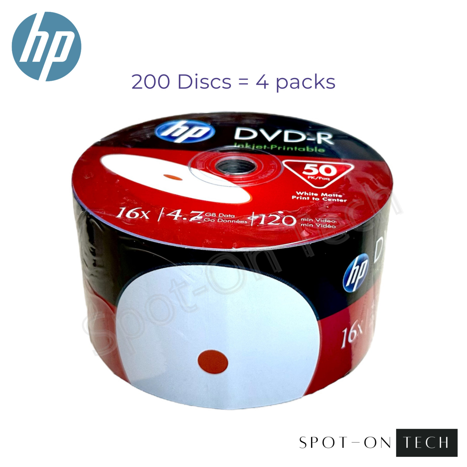 200 HP DVD DVD-R White Inkjet Printable 16X 4.7GB Blank Media Disc SAME DAY SHIP