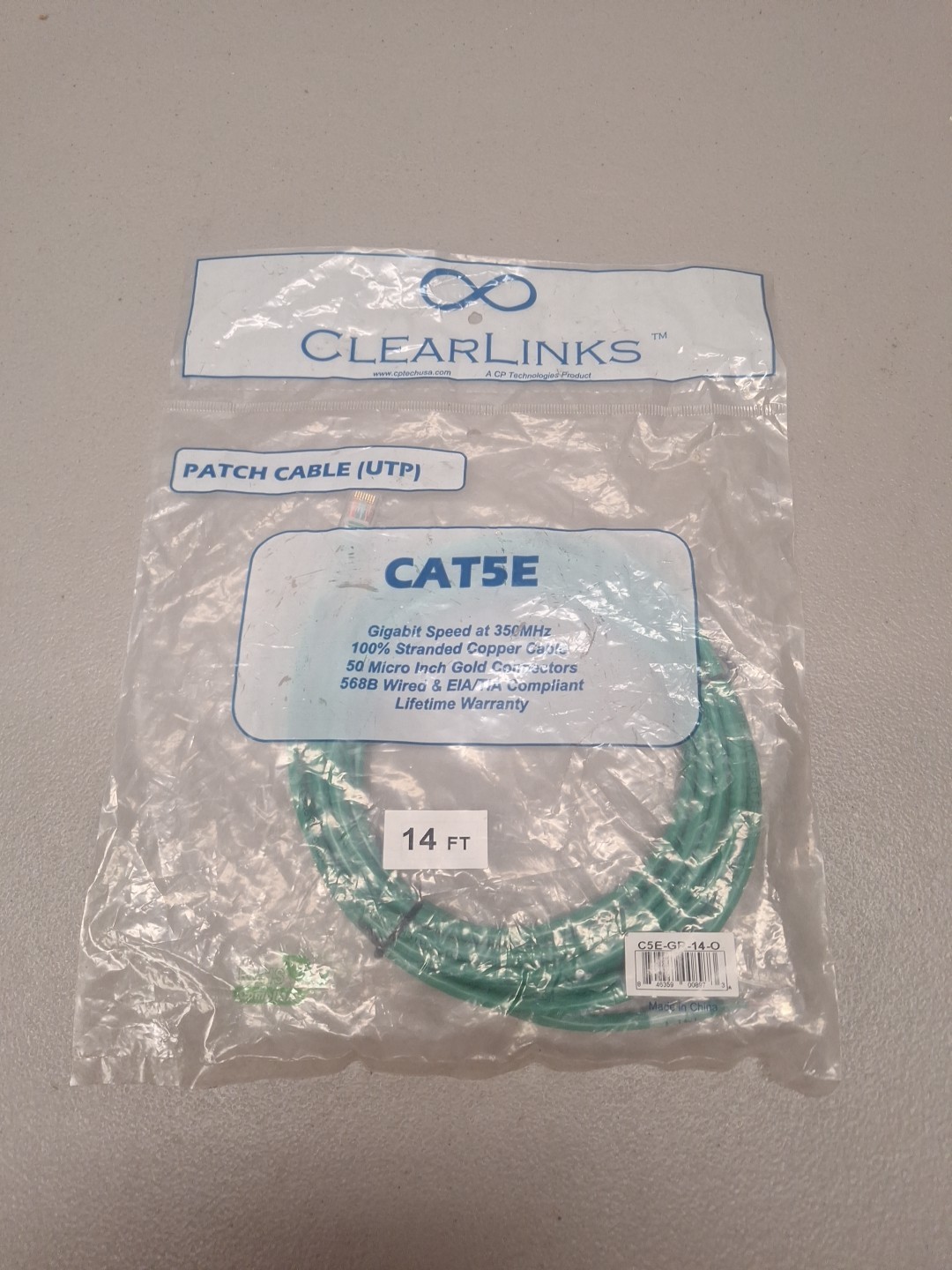 CAT 5E Ethernet Patch Cable 14ft Green New Clearlinks 