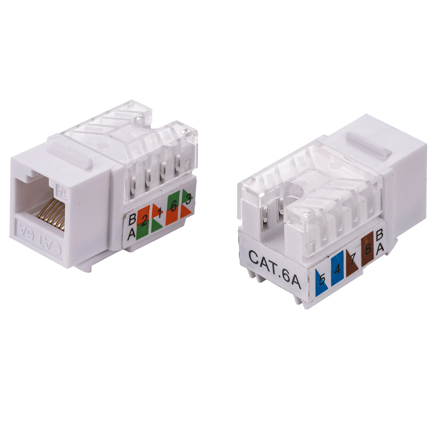 10 pcs Keystone Jack Cat6a White 45-Degree Network 110 Punchdown 8P8C RJ45