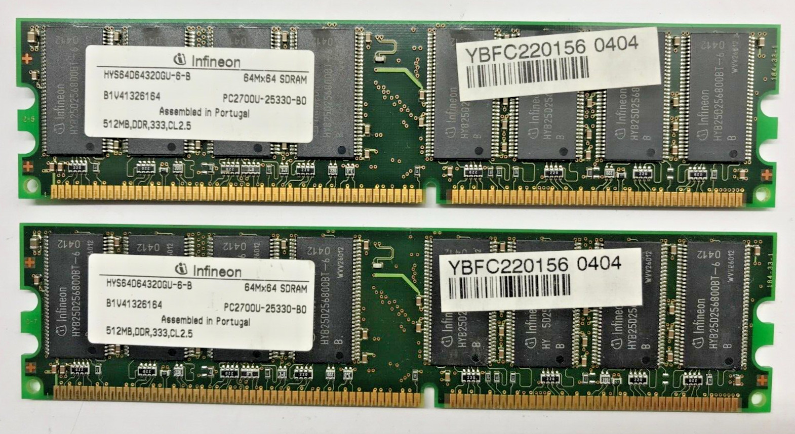 Infineon 1GB (2x512MB) DDR1 HYS64D64220GU-6-B 333 CL2.5 PC2700U-25330-B0 #R2296