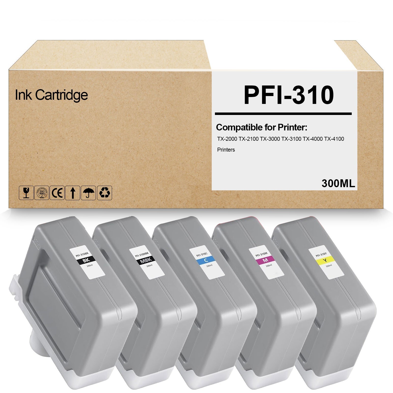 5 Pack PFI-310  Ink Cartridge for PFI-310 Ink Tank Works for TX-2000 Printers