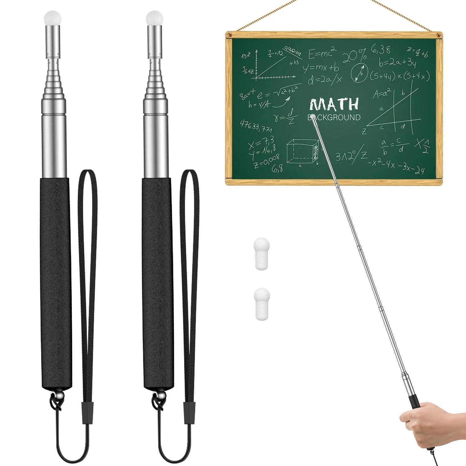 Uniclife 2 Pack Retractable Teacher Pointer Stick 2 Pcs, Black(up to 39.3") 