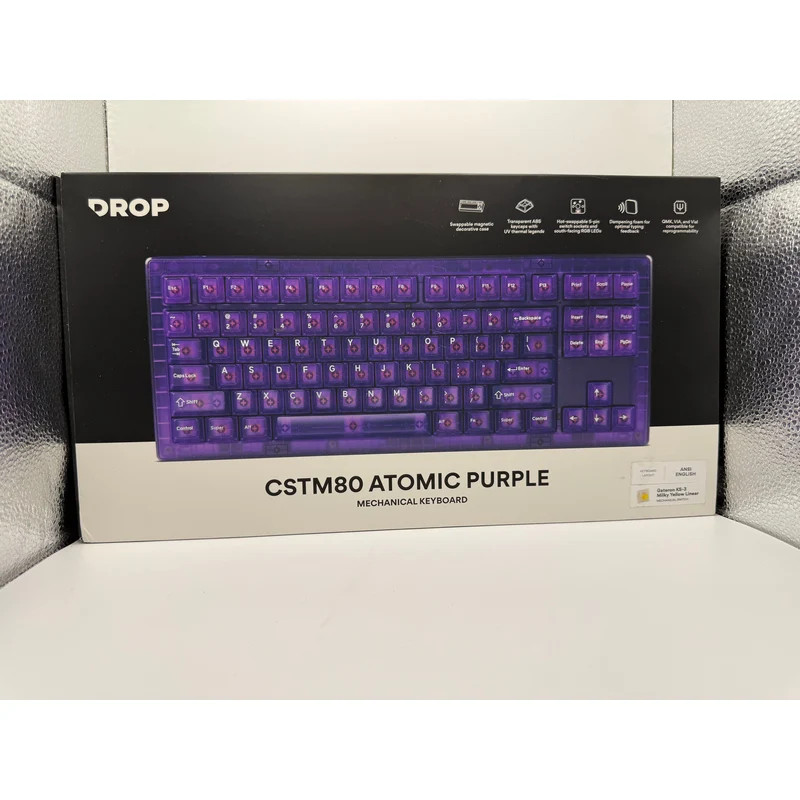 Drop CSTM80 Atomic Purple Mechanical Keyboard with Gateron KS-3 Milky Yellow