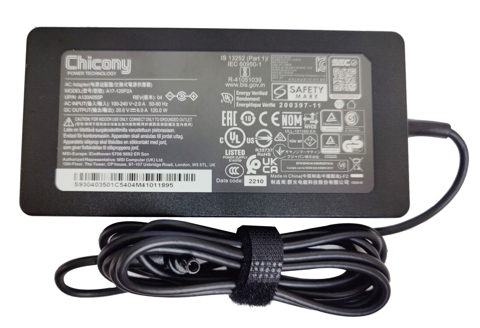Chicony 20V 6A 120W A17-120P2A AC Aapter Charger For MSI MS-16R5 CF63 THIN
