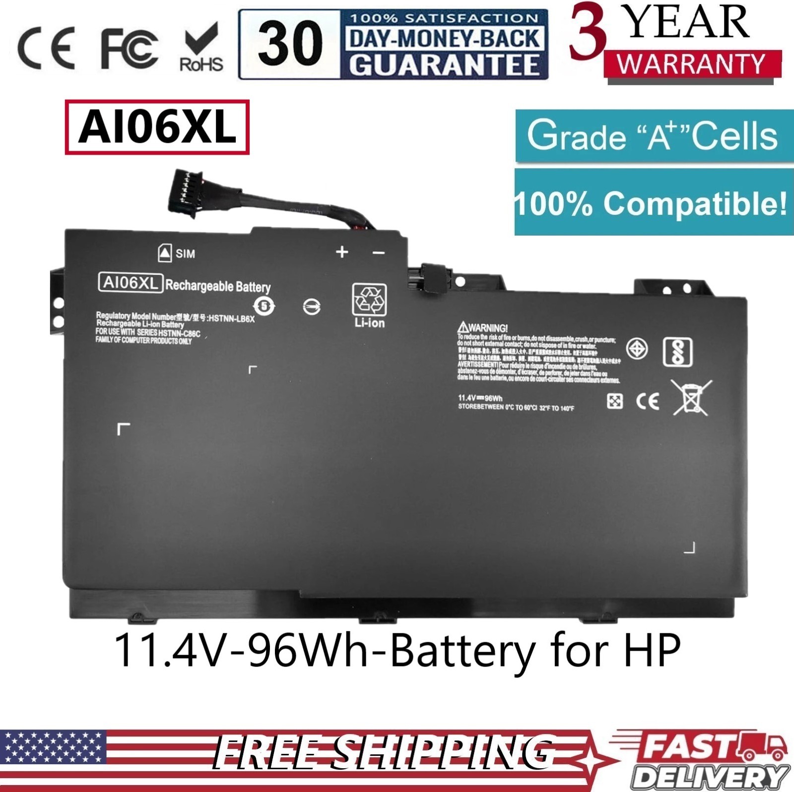New AI06XL Battery For HP ZBook 17 G3 808451-001 HSTNN-C86C HSTNN-LB6X AI06096XL