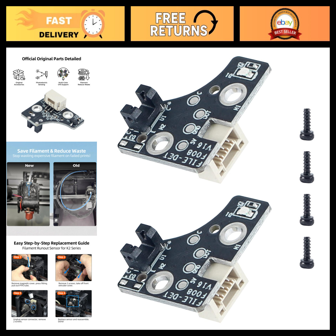 Replacement Filament Runout Sensor for 3D Printer - 2 PCS High Precision Photoel